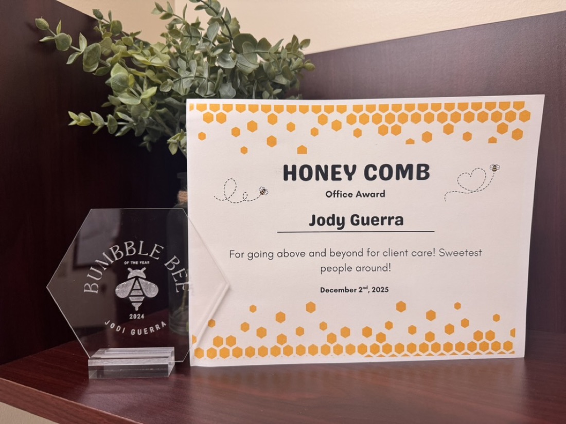 Bumble Bee of the Year 2024 award and Honey Comb Office Award 2025 for going above and beyond for client care